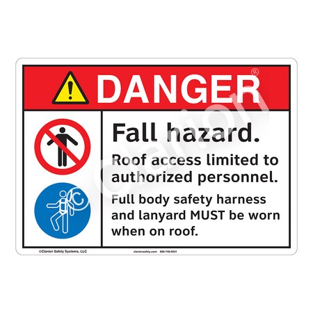 ANSI/ISO Compliant Danger Fall Hazard Safety Signs Indoor/Outdoor Aluminum (BE) 12 X 18